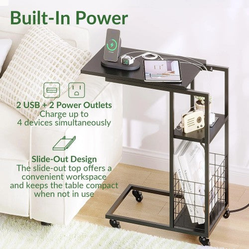 ODIKA Side Table, Under Seating Table with Rolling Wheels, Integrated Power, Adjustable C-Shaped End Table for Home, Living Room, Bedroom ODIKA Side Table, Under Seating Table with Rolling Wheels, Integrated Power, Adjustable C-Shaped End Table for Home, Living Room, Bedroom